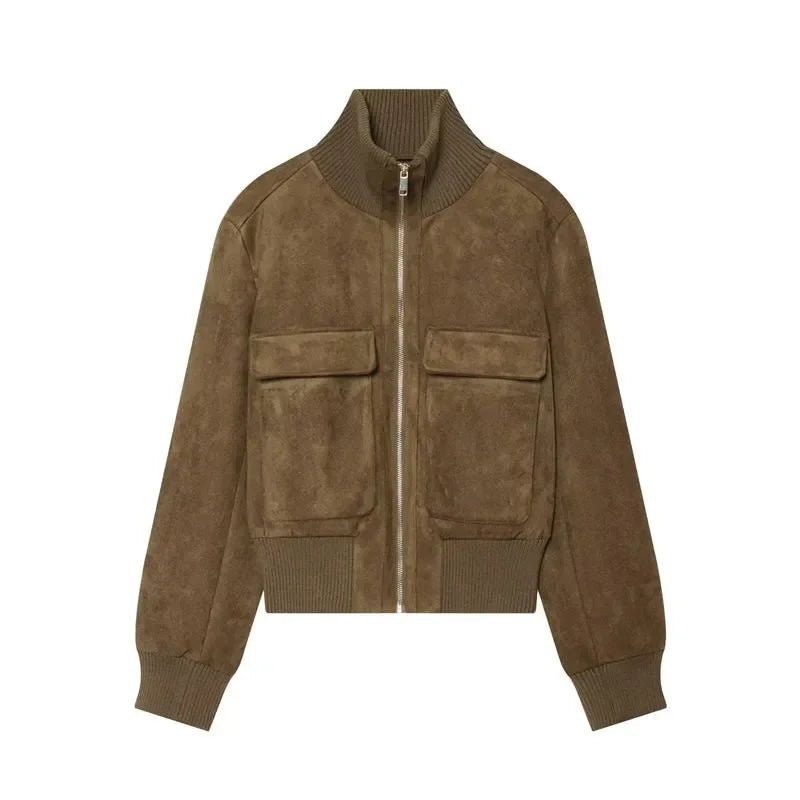 Vintage Relaxed Bomber Jacket featuring Stand Collar Casual Autumn Outerwear by Lilla