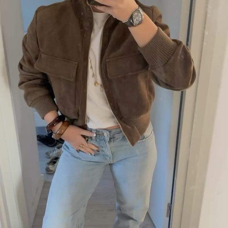 Vintage Relaxed Bomber Jacket featuring Stand Collar Casual Autumn Outerwear by Lilla