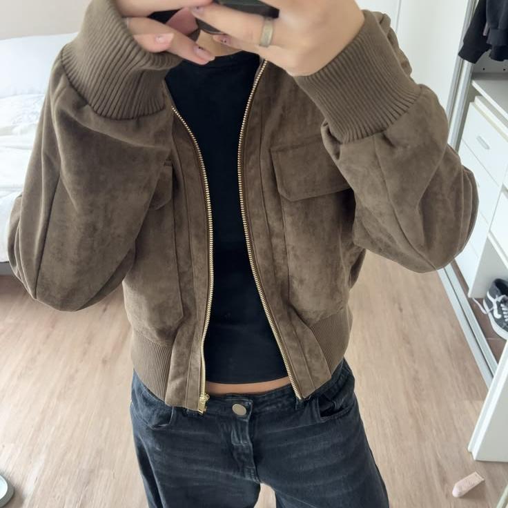 Vintage Relaxed Bomber Jacket featuring Stand Collar Casual Autumn Outerwear by Lilla
