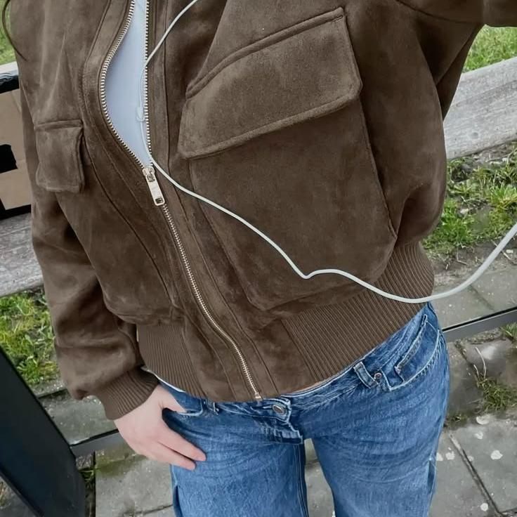Vintage Relaxed Bomber Jacket featuring Stand Collar Casual Autumn Outerwear by Lilla