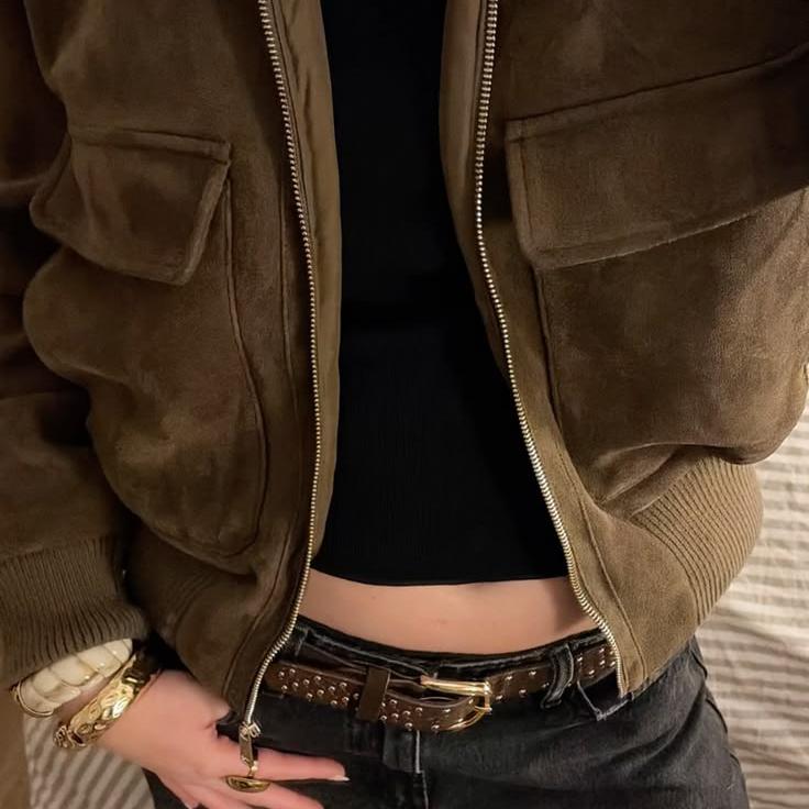 Vintage Relaxed Bomber Jacket featuring Stand Collar Casual Autumn Outerwear by Lilla