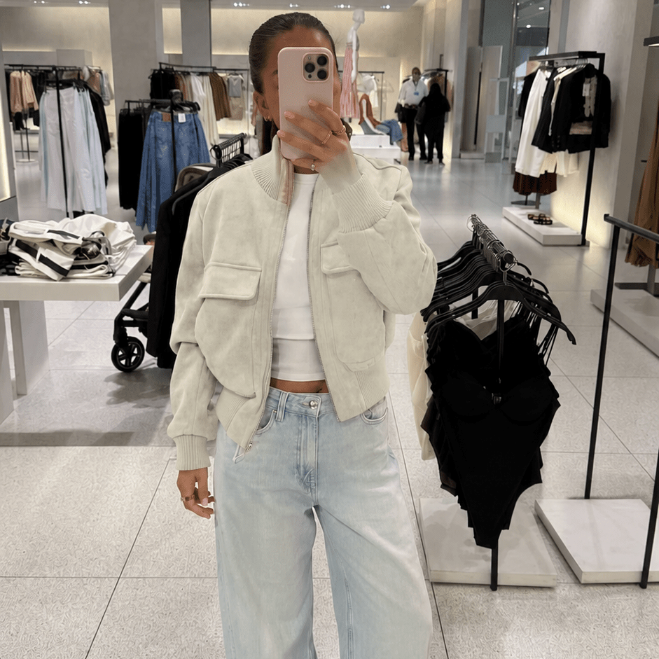 Vintage Relaxed Bomber Jacket featuring Stand Collar Casual Autumn Outerwear by Lilla