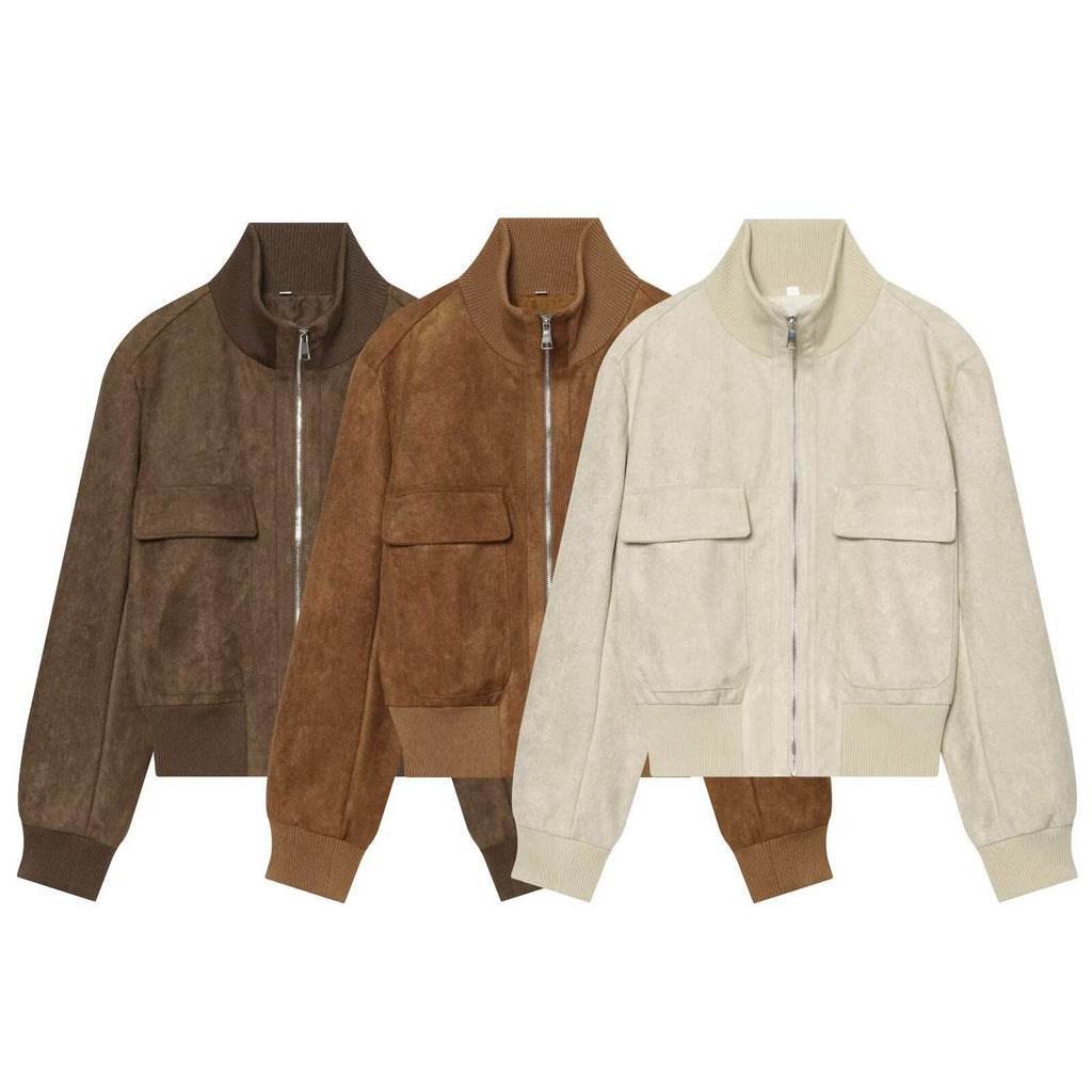 Vintage Relaxed Bomber Jacket featuring Stand Collar Casual Autumn Outerwear by Lilla