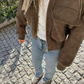 Vintage Relaxed Bomber Jacket featuring Stand Collar Casual Autumn Outerwear by Lilla