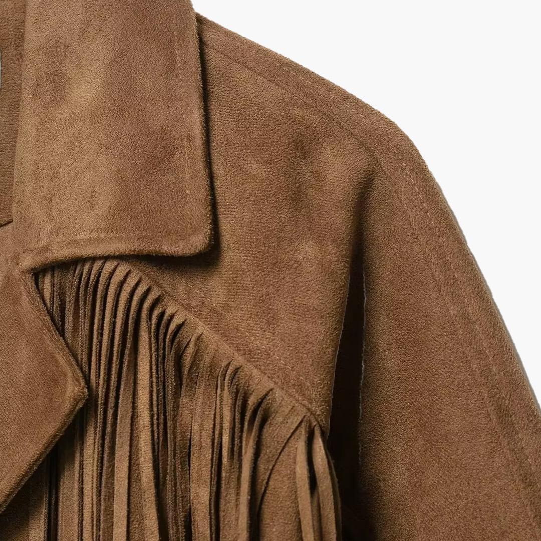 Western Cropped Jacket featuring Cascading Fringe Trim Country Concert Outerwear by Lilla