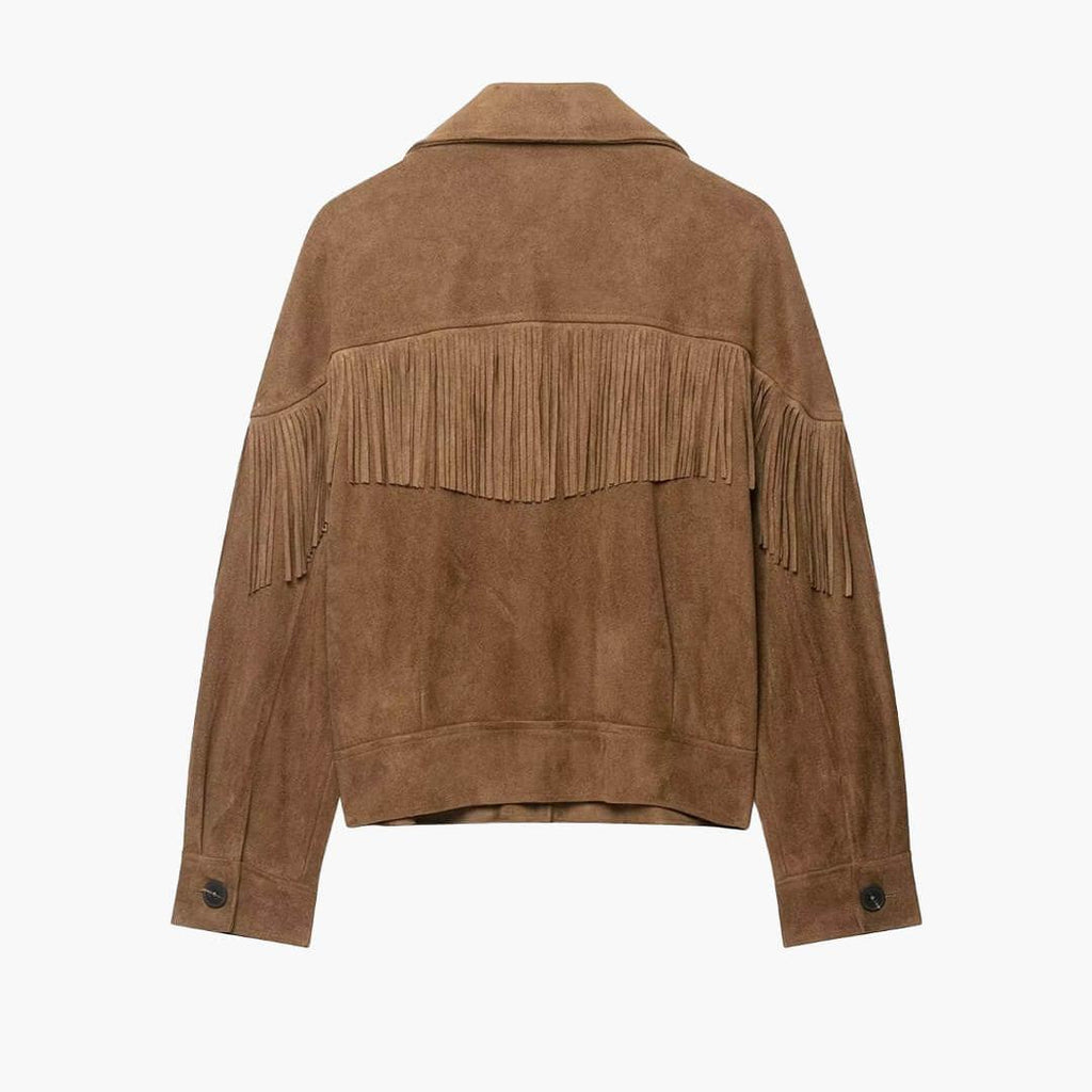 Western Cropped Jacket featuring Cascading Fringe Trim Country Concert Outerwear by Lilla